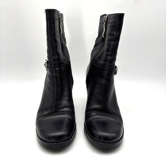 Vintage 90s Y2K Enzo Angiolini 'OASIS' Black Leather Block Heel Ankle Boots 7M - Picture 3 of 16